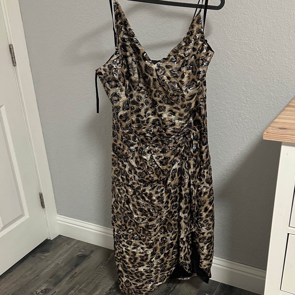 White House Black Market Asymmetrical Leopard Dress size 14